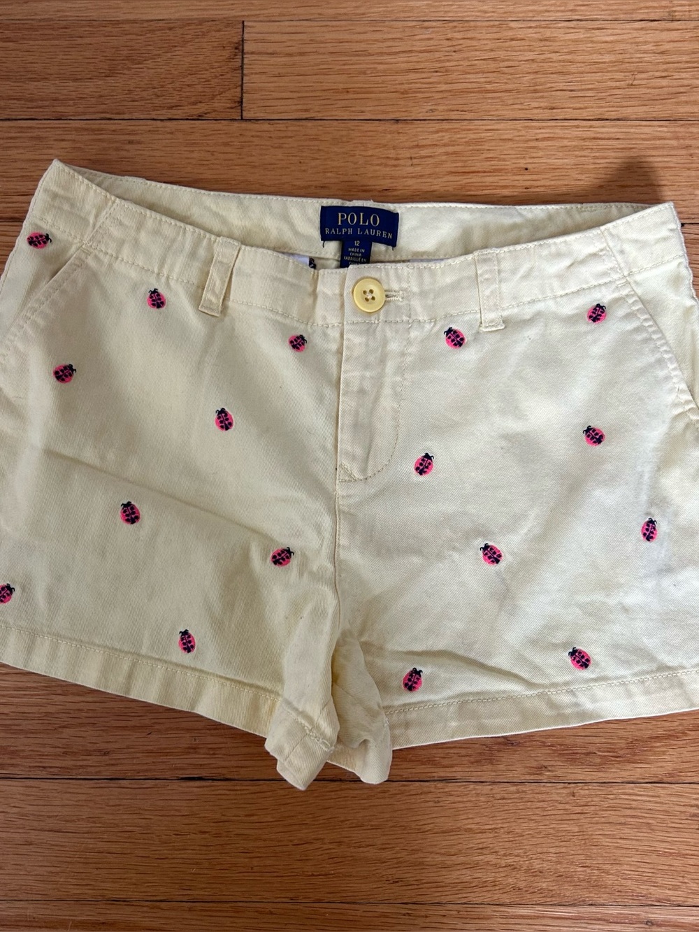 Polo by Ralph Lauren YellowShorts with Pink Ladybug Embroidery size 12 Girls